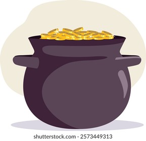 
Vector Pot of Gold Illustration Wealth Symbol Design. Icon symbolizing richness and fortunes and good  luck
