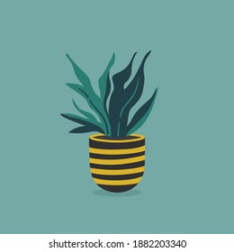 Vector pot with house flower isolated on colorful background