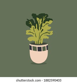 Vector pot with house flower isolated on colorful background