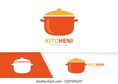 Vector pot logo combination. Kitchen symbol or icon. Unique pan logotype design template.