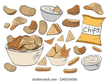 Vector potato chips collection isolated on white background