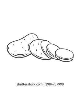 Vector potato. Farm vegetable outline icon, drawing monochrome illustration. Healthy nutrition, organic food, vegetarian product.