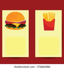 Vector potato fries and a burger .The menu for the restaurant .Fast food
