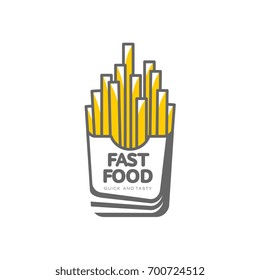 Vector potato fry, french fries on paper box. Flat cartoon isolated illustration on a white background. Tasty fast food