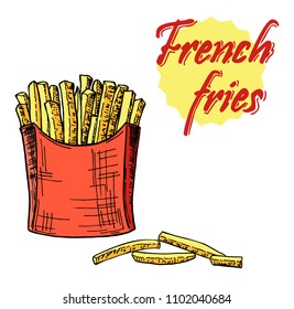 Vector Potatoes French Fries in Red Carton Package Box Isolated on White background. Fast Food