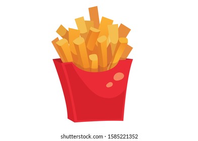 Vector Potatoes French Fries in Red Carton Package Box Fast Food Isolated on White background. 