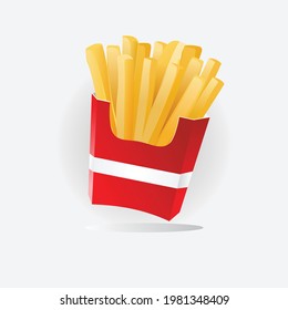 Vector Potatoes French Fries in Red Carton Package Box Isolated on White background. Fast Food - french fry mock up template