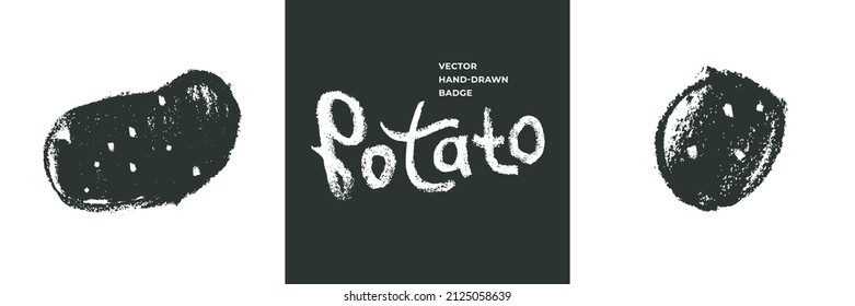 Vector potatoes icon isolated. Hand drawn vegetable potato drawing, tatties illustration. Vegetarian restaurant logo. Botanical sign. Vegetable insignia for organic food label. Home cooking courses.