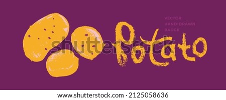 Vector potatoes icon isolated. Hand drawn vegetable potato drawing, tatties illustration. Vegetarian restaurant logo. Botanical sign. Vegetable insignia for organic food label. Home cooking courses.
