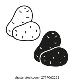 Vector potatoes icon set with outline and solid black styles, simple vegetable symbol collection isolated on white background for food design