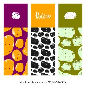 Vector potatoes pattern seamless. Hand drawn potato drawings, root vegetable illustration. Vegetarian restaurant banner. Botanical background for food label, chips packaging. Organic food concept.