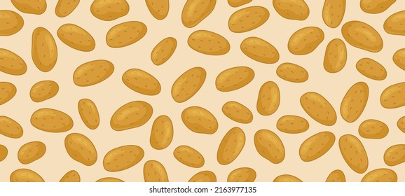 Vector potatoes pattern seamless. Potato drawings, root vegetable illustration. Vegetarian restaurant banner. Botanical background for food label, chips packaging.