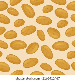 Vector potatoes pattern seamless. Potato drawings, root vegetable illustration. Vegetarian restaurant banner. Botanical background for food label, chips packaging.