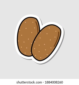 Vector potatoes sticker in cartoon style. Isolated vegetable with shadow. Flat simple icon with black lines