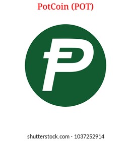 Vector PotCoin (POT) digital cryptocurrency logo. PotCoin (POT) icon. Vector illustration isolated on white background.