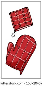 Vector potholder. Hand drawn illustration with Kitchen Utensils isolated on a white background. Template for graphic design of packaging, backgrounds, banners or menu. Vector stock illustration