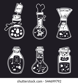 Vector Potion Bottles Set Witch and Alchemist Capacity Poison Brew Liquor