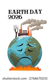 A vector potrait illustration depicting the condition of the Earth in 2026. We should protect our Earth to make it healthier, reduce pollution and forest fires, which are very damaging to our Earth and its contents.