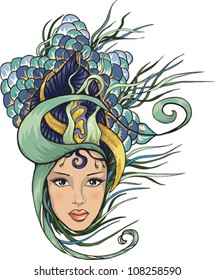 Vector potrait of young beautiful girl