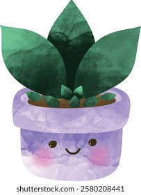A vector of potted plants Illustration, cuteand succulents with funny faces in pot. Kawaii Funny succulent with cute face in pot, kawaii plant