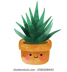 A vector of potted plants Illustration, cuteand succulents with funny faces in pot. Kawaii Funny succulent with cute face in pot, kawaii plant