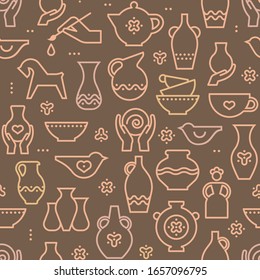 Vector Pottery Seamless Pattern - Ceramics For Art Studio, Design Elements For A Hobby, Masterclass. Greek Vase, Amphora, Antique Pitcher, Pottery. 