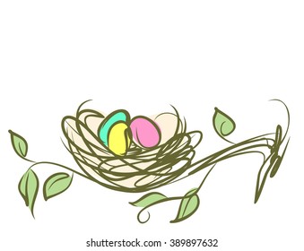 vector poultry, eggs, bird, nest, tree, branch, spring, Easter, nature, forest