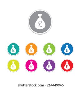 Vector - pound sign icon. Money bag symbol colorful buttons. 