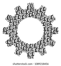 Vector Pound Sterling icons are grouped into gearwheel mosaic. Development design concept constructed from Pound Sterling elements.