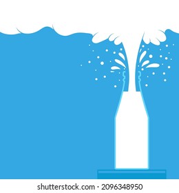 Vector Pouring Milk Splash on Blue Background. White Creamy Liquid Drops. Fresh Farm Milky Flow Drink. Minimalist Poster.
