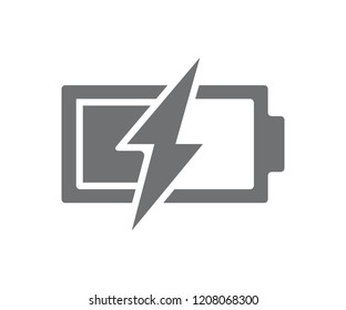 Vector power battery with lightning bolt icon. Half charged accumulator symbol and sign illustration on white background