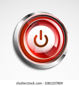 Vector power button technology logo, digital art techno concept, on off icon