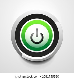 Vector power button technology logo, digital art techno concept, on off icon