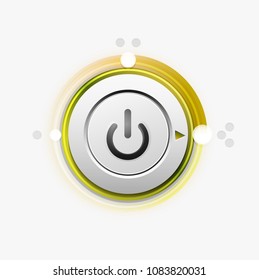 Vector power button technology logo, digital art techno concept, on off icon