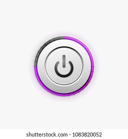 Vector power button technology logo, digital art techno concept, on off icon