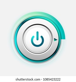 Vector power button technology logo, digital art techno concept, on off icon