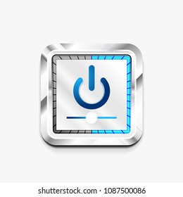 Vector power button technology logo, digital art techno concept, on off icon