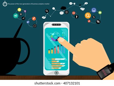 
Vector power generation business analytics market data with advanced communications trade quickly comprising graph display icons flat design