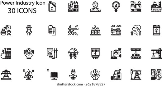 Vektorgrafik-Industrie-Symbole. 30 minimalistische Energiesymbole für Industriedesigns.