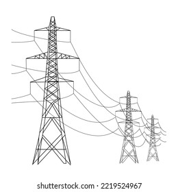 Vector power line poles and cable on white background