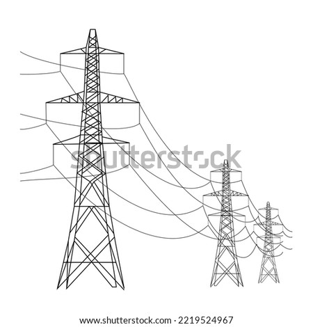 Vector power line poles and cable on white background