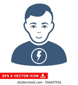 Vector Power Man EPS vector pictograph. Illustration style is flat iconic blue symbol on a transparent background.