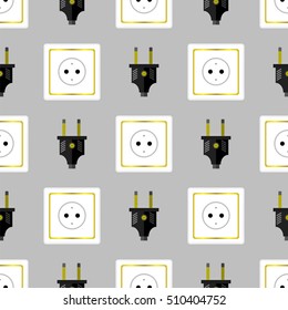Vector Power Plug Seamless Pattern on Grey Background