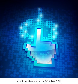 Vector power start button with pointer of hand in technology style