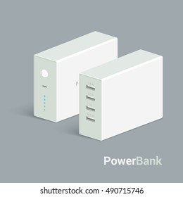 vector powerbank icon on white background. Isometric view. Flat style design. Charging device