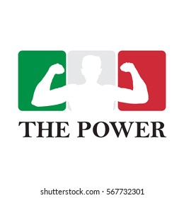Vector powerful man, gym and power concept, with italian and mexican flag