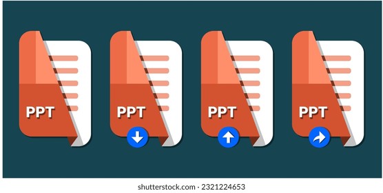 vector of PPT file format icon with button action. PPT icon with download, upload, and share symbol. presentation file extension.