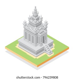 Vector Prambanan: antiguo templo hindú de diseño isométrico