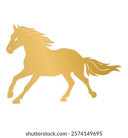 Vector prancing golden horse silhouette. New year animal symbol. Chinese zodiac horse symbol. Horse character