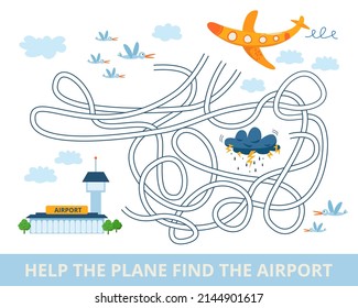 Vector praschool games labyrinth airplane find airport transportation